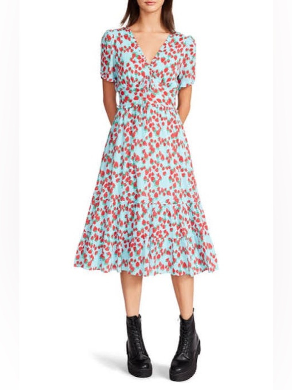 Betsey Johnson Light Blue Strawberry-Print Maxi Dress XL